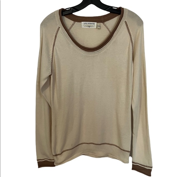 LEVI STRAUSS SIGNATURE BASIC CREWNECK SWEATER IN CREAM/ CHOCOLATE BROWN - Picture 1 of 7